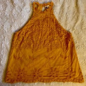 Golden yellow embroidery tank top